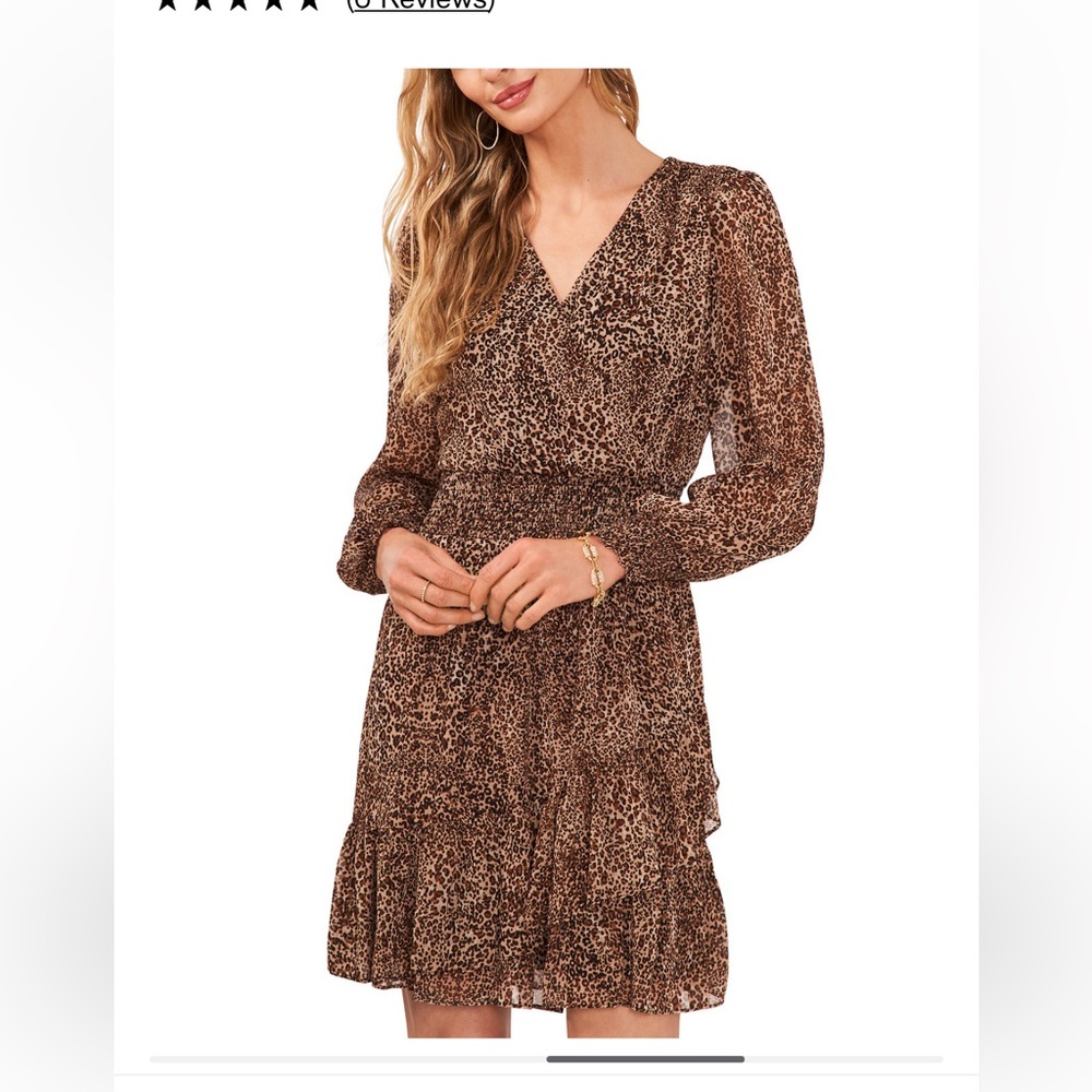 Petite Animal-Print Smocked Ruffle V-Neck Dress